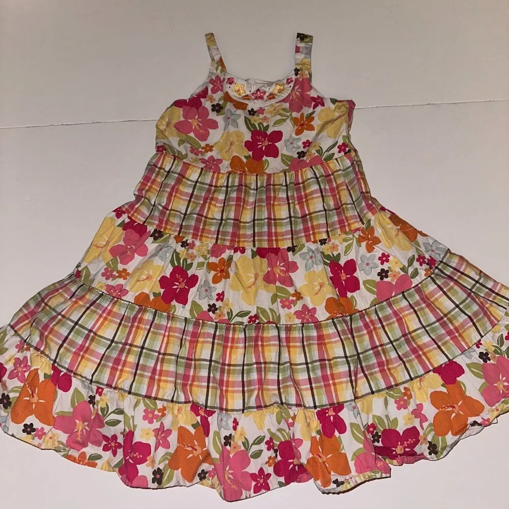 GYMBOREE SUNDRESS sz 7 SLEEVELESS Aloha Sunshine tropical floral & plaid
